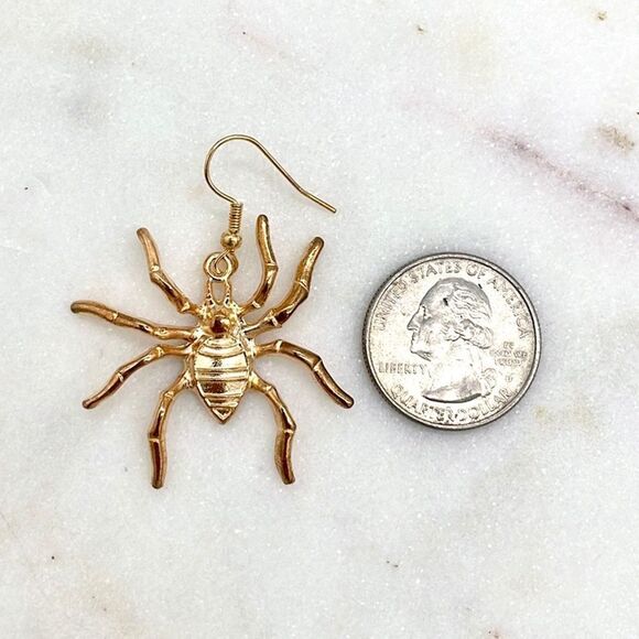 1 1/2” Goldtone Metal Spider Halloween Earrings - Picture 2 of 2